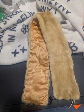 Vintage Blonde Fur Collar Scarf Wrap Creme Orange Lining Needs Repair